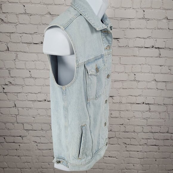 Madewell Blue Denim Oversized Trucker  Distressed Light Wash Jean Vest Small S - Picture 11 of 11